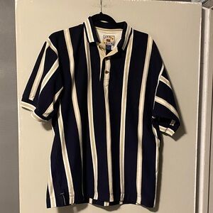 Vintage Cutter & Buck Navy and Cream Striped Polo Shirt